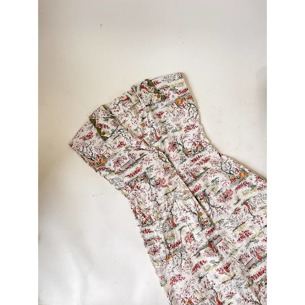 40s Vintage Ladies Strolling Homemade Novelty Print Dress Size 28w - Picture 3 of 11